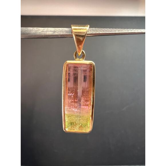 Vintage 14k gold watermelon tourmaline pendant - Picture 8 of 14